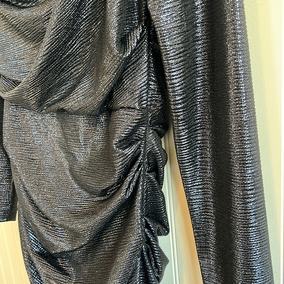Talbot Runhof Dress size 10 metallic mirrorball draped dress navy $1495 MSRP - Picture 5 of 12